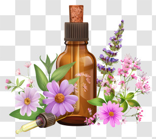 Essential Oil - Essential Oil Bottle With Aromatherapy Flowers Transparent PNG