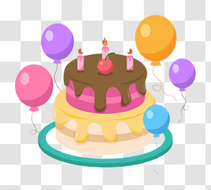 Birthday Cake - Birthday Cake With Candles And Balloons Transparent PNG