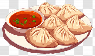 Momos - Plate Of Dumplings With Spicy Sauce Illustration Transparent PNG