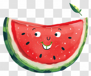 Cartoon Smiling Watermelon Slice - Cheerful Smiling Cartoon Watermelon Slice Transparent PNG