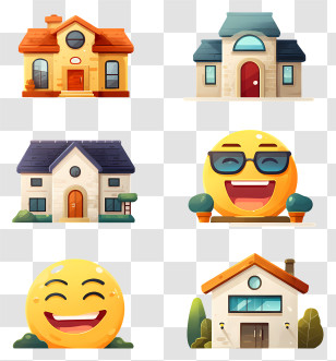 Real Estate - Cartoon Houses And Smiley Emojis Transparent PNG