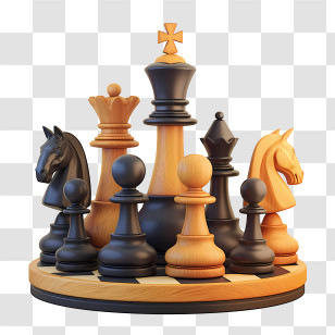 Chess - Chess Pieces On A Round Board Transparent PNG