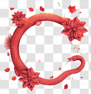 Chinese New Year - Red Snake With Floral Circle Transparent PNG