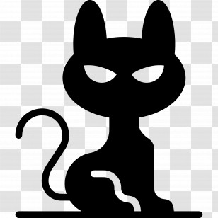 Halloween Cat - Spooky Black Silhouette Cat Icon Transparent PNG