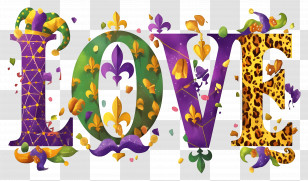 Mardi Gras Love - Colorful LOVE Letters With Mardi Gras Theme Transparent PNG