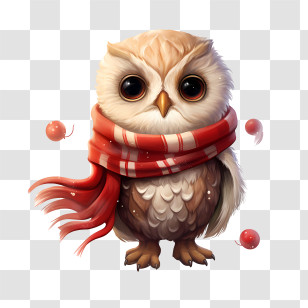 Christmas Owl - Cute Owl In Red Scarf Illustration Transparent PNG