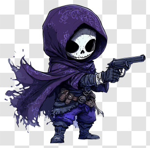 Cartoon Bandit - Hooded Skeleton With Gun Illustration Transparent PNG