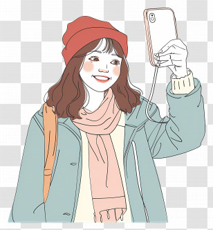 Girl Taking Selfie - Girl Taking Selfie In Winter Clothes Transparent PNG
