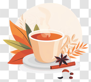 Masala Chai Tea - Tea Cup With Autumn Leaves Transparent PNG