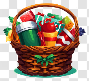 Wicker Basket - Gift Basket Filled With Holiday Joy Transparent PNG
