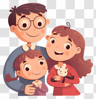 Cute Cartoon Family - Cartoon Family With Parents And Children Transparent PNG
