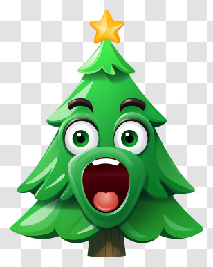 Cartoon Christmas Tree - Cartoon Christmas Tree With Smiley Face And Star Transparent PNG