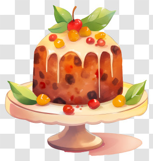 Fruit Cake - Fruit Cake With Icing On Stand Transparent PNG