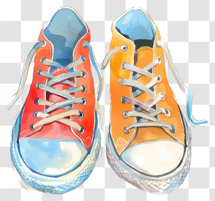 Watercolor Shoes Sneakers Orange And Blue Laces Transparent PNG