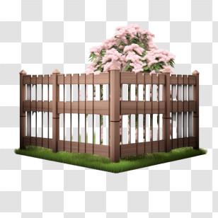 Wooden Garden Fence - Wooden Fence Corner With Blooming Tree Transparent PNG