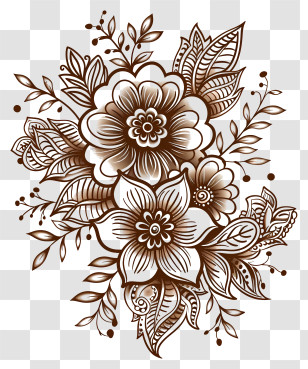 Mehndi Design Flower - Intricate Brown Floral Design Transparent PNG
