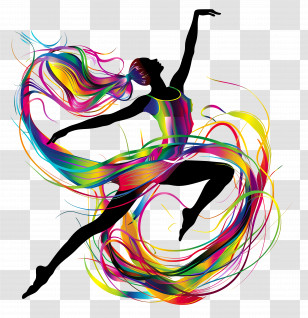 Dancer - Ballet Dancer In Colorful Abstract Ribbons Transparent PNG