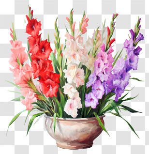 Gladiolus - Colorful Flowers In A Vase Transparent PNG