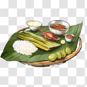 Onam Sadya Food - Traditional Meal Served On A Banana Leaf Transparent PNG