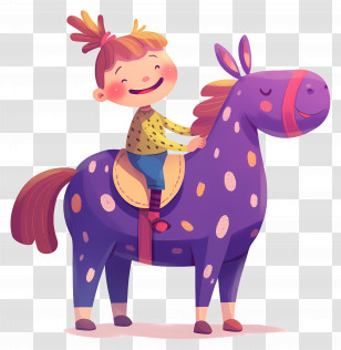 Kid Riding Horse - Girl Riding A Purple Horse Transparent PNG