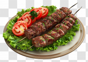 Kebab - Plate Of Kebabs With Vegetables Transparent PNG