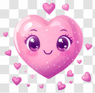 Kawaii Heart - Smiling Pink Cartoon Heart With Sparkles Transparent PNG