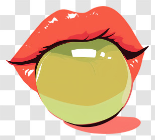 Green Bubble Gum - Red Lips With Bubble Gum Illustration Transparent PNG