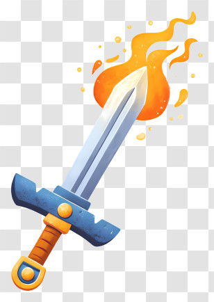 Fire Sword - Fantasy Flaming Sword With Blue Hilt Transparent PNG
