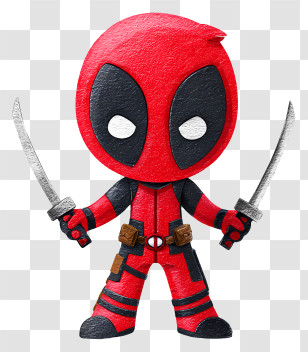 Deadpool Holding Two Swords - Chibi Deadpool With Swords Transparent PNG