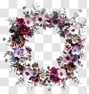 Flower Wreath - Floral Wreath With Purple Shades Transparent PNG