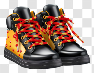 Black Leather Shoes - Stylish Black And Yellow Shoes With Red Laces Transparent PNG