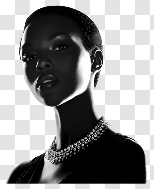 Fashion Black Woman - Elegant Black-and-White Portrait Transparent PNG