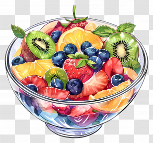 Fruit Salad - Colorful Bowl Of Mixed Fruits Transparent PNG