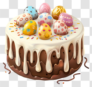 Easter Day Cake - Chocolate Cake With Colorful Easter Eggs Transparent PNG