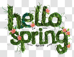 Hello Spring - Green Flowers Hello Spring Text Transparent PNG