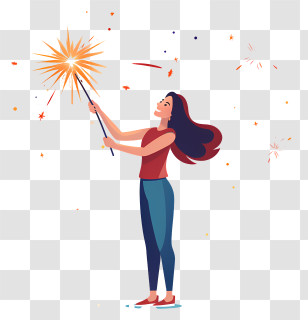 Fireworks - Woman Holding Sparkler During Celebration Transparent PNG