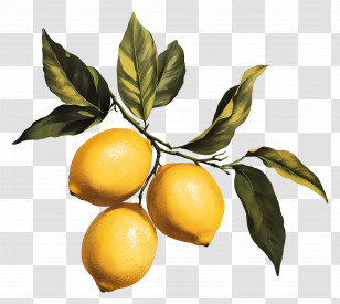Lemon Vintage - Yellow Lemons With Green Leaves Transparent PNG