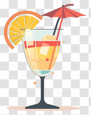 Summer Cocktail - Tropical Cocktail Glass With Orange Slice Illustration Transparent PNG