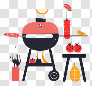 Summer Barbecue - Barbecue Grill With Food Transparent PNG