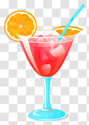 Red Cocktail Glass - Refreshing Cocktail With Orange Garnish Transparent PNG