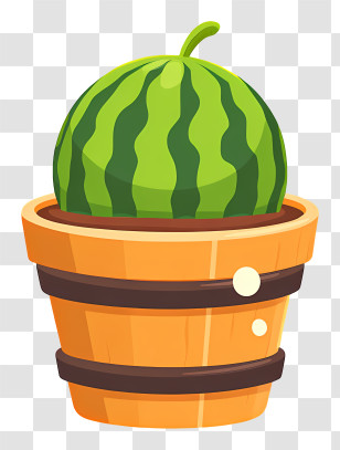 Watermelon Submerged In Wooden Bucket - Green Watermelon In A Pot Transparent PNG