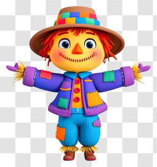 Playful Scarecrow - Bright 3D Patchwork Scarecrow Transparent PNG