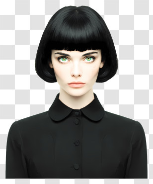 Straight Bob Haircut - Minimal Black Bob Portrait Transparent PNG