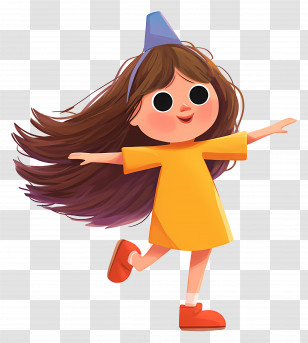 Cute Cartoon Girl - Girl In Yellow Dress With Blue Hat Transparent PNG