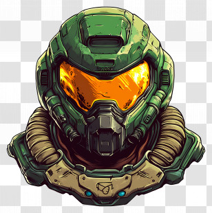 Doomguy - Green Helmet With Visor Transparent PNG