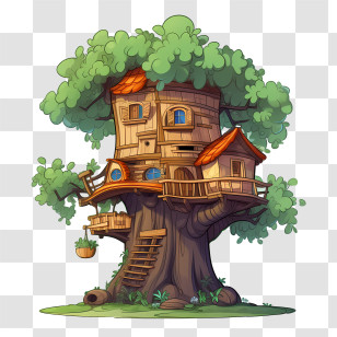 Tree House - Treehouse With Wooden Architecture And Nature Surrounding Transparent PNG