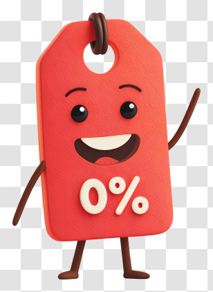 Red Discount Price Tag - Red 0% Sale Tag Mascot Transparent PNG