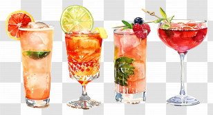 Watercolor Cocktail - Bright And Refreshing Colorful Cocktails Transparent PNG