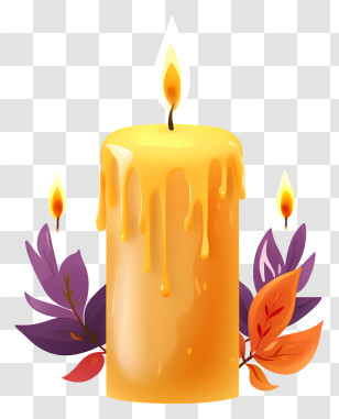 Burning Candle - Yellow Decorative Candle With Melted Wax Transparent PNG