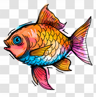 Fish - Colorful Fish Illustration In Vibrant Art Style Transparent PNG